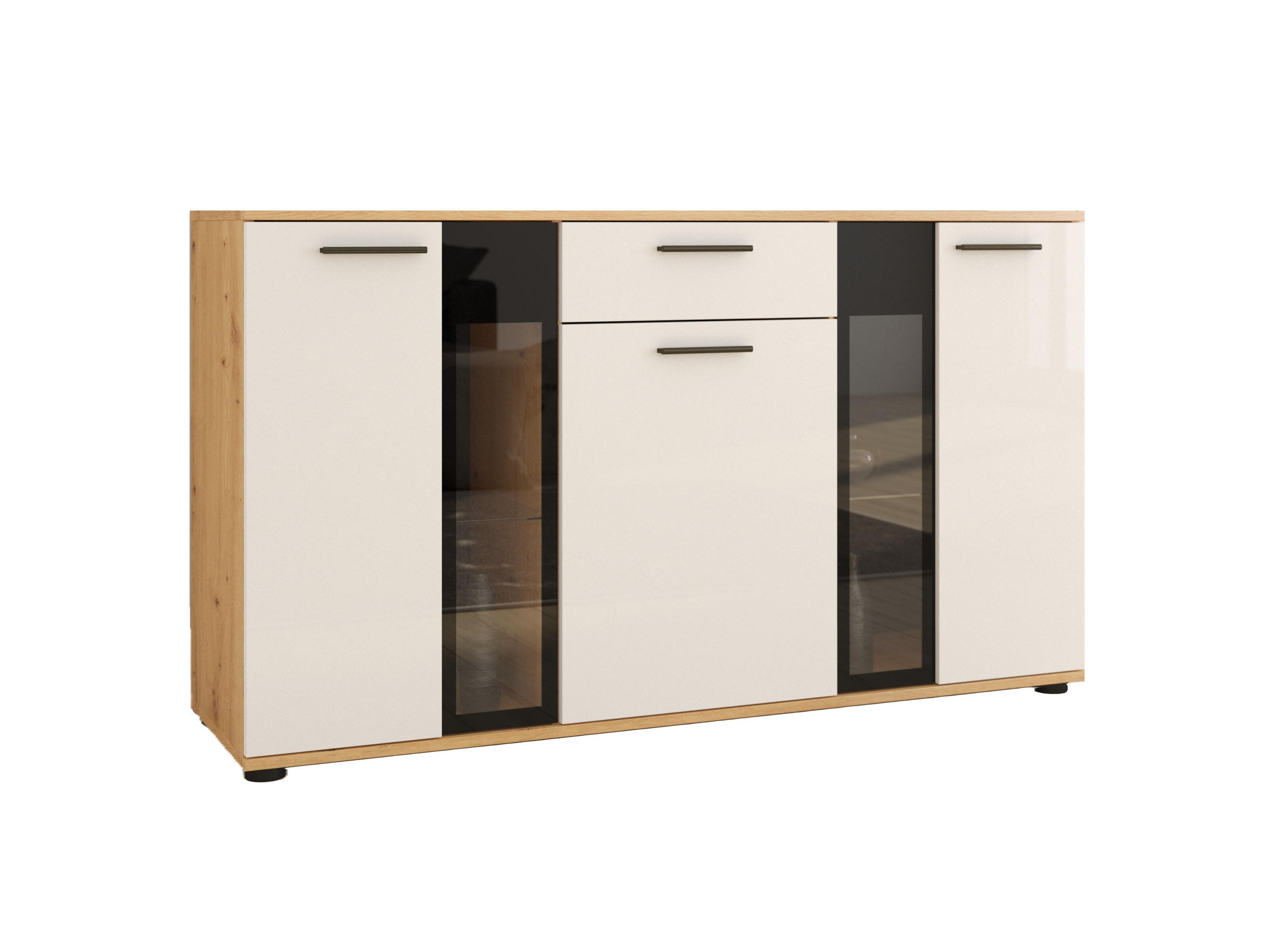 Meblini Sideboard Weiß, Eiche Artisan 140x80x40 cm