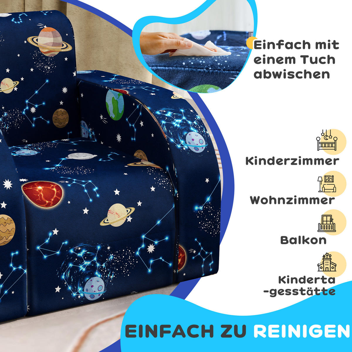KINDERSESSEL, Schaumstoff, Blau, 46,5L x 93B x 28,5H cm - Blau, Metall (93/28.5/46.5cm) - AIYAPLAY
