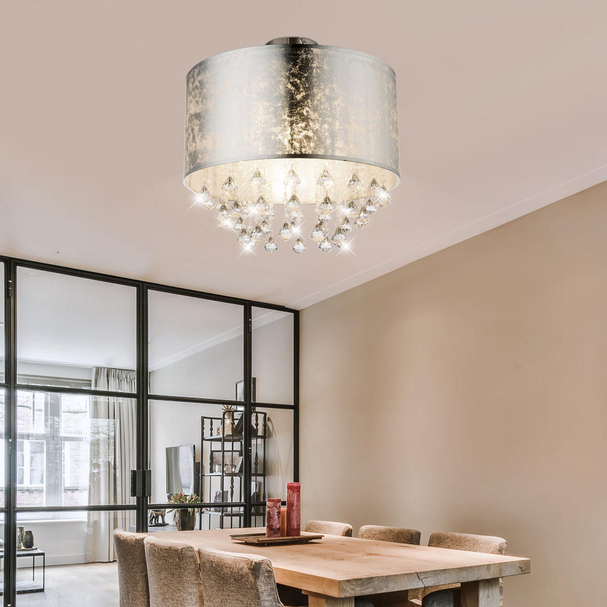 DECKENLEUCHTE Metall Kristalloptik Silber - Silberfarben, Metall (40/40/38cm) - Globo Lighting