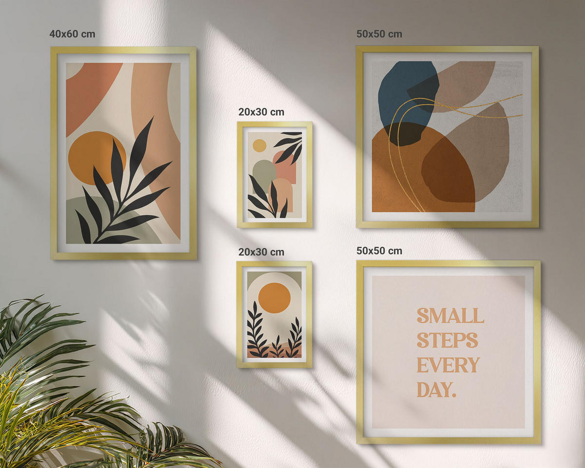 WANDBILDER 5er Set - 50x50 cm & 20x30 cm & 40x60 cm Goldrahmen - Moderne Pflanzenmotive - Goldfarben, Kunststoff (40/60cm) - ArtPrintCave