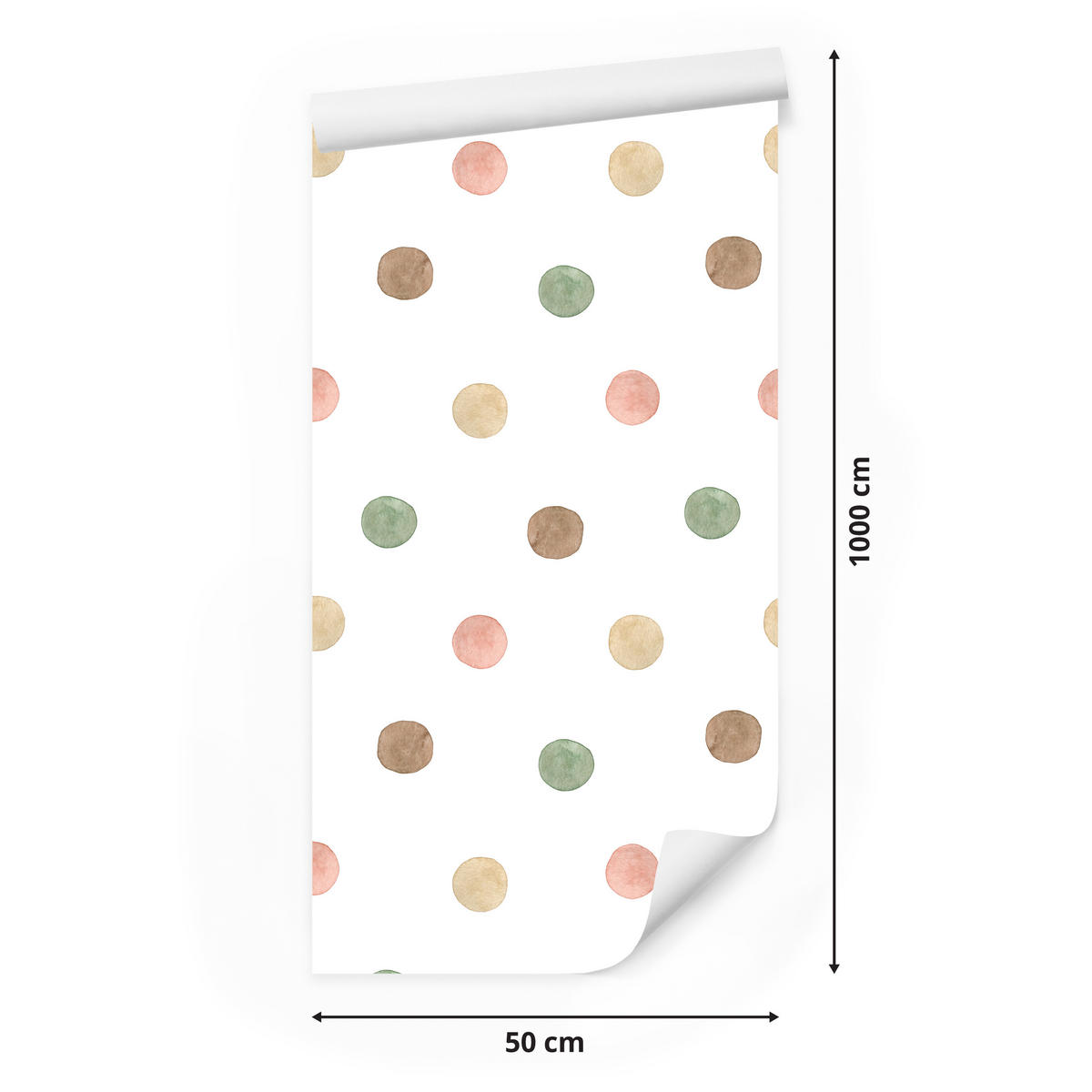 VLIESTAPETE Aquarellpunkte im Boho-Stil – Grün, Rosa, Beige, Weiß – 50x1000 cm - Beige/Rosa, Papier (50/1000cm) - Muralo