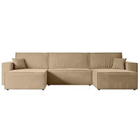 WOHNLANDSCHAFT mit Schlaffunktion und Bettkasten CELTIC-XLU - 377x143x83 cm Beige Velours - Beige/Schwarz, Holzwerkstoff/Kunststoff (377/83/143cm) - ALTDECOR