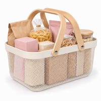 DRAHTKORB Creme Henkel 17,5x43x27 cm - Creme, Holz/Metall (43/17.5/27cm) - Relaxdays