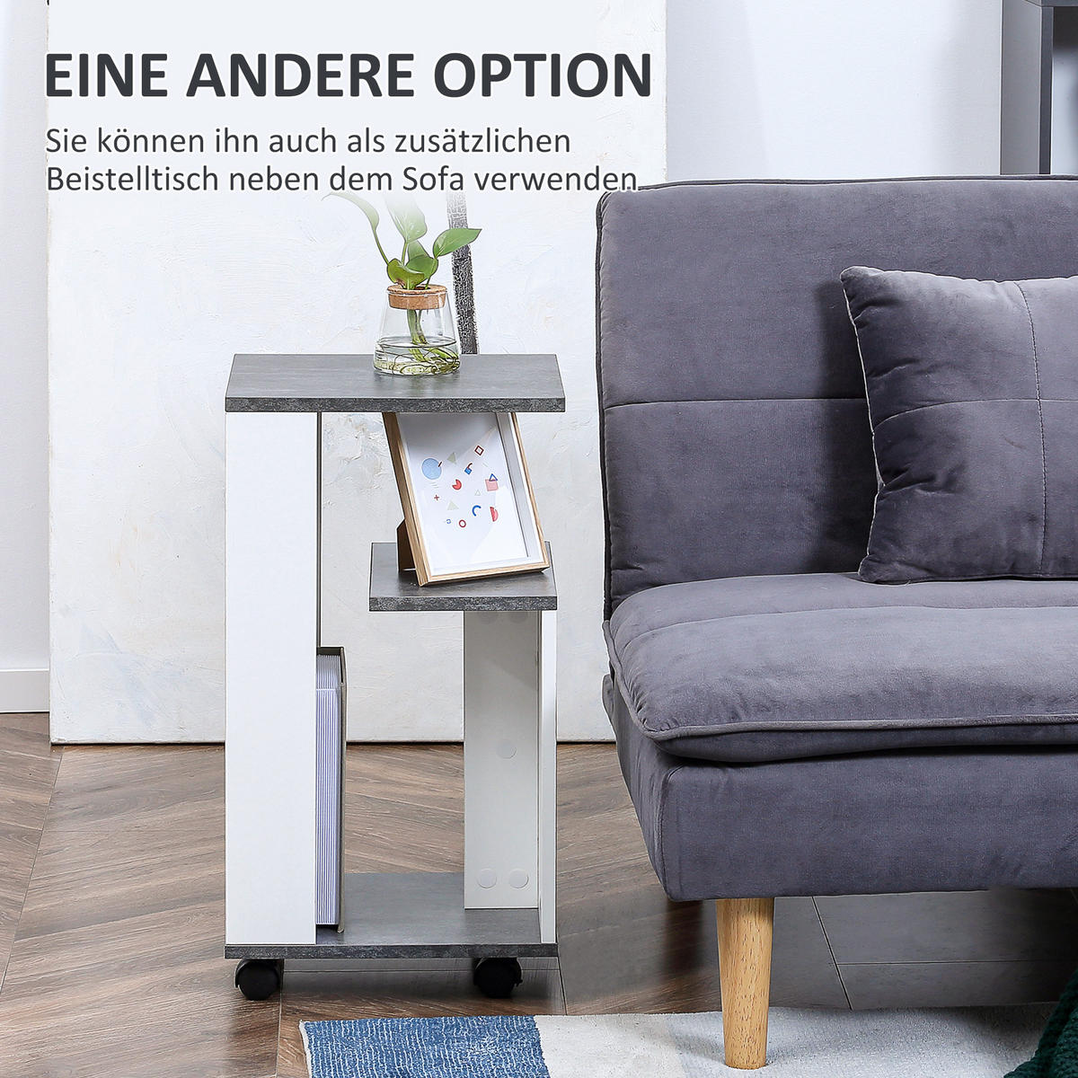 BEISTELLTISCH, Spanplatte, Grau/Weiß, 35 x 29,5 x 65,5 cm - Weiß/Grau, Metall (29.5/65.5/35cm) - HOMCOM