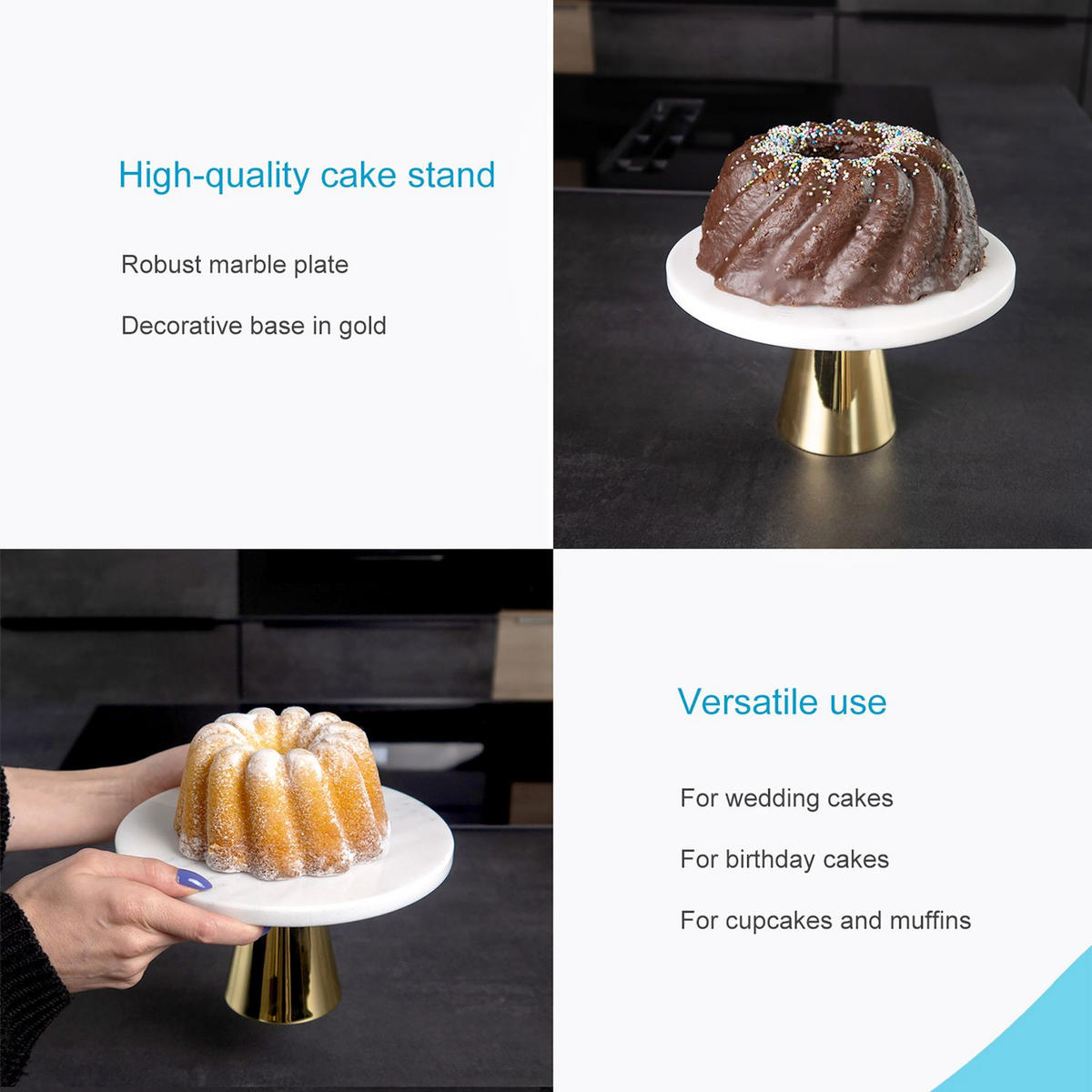 TORTENSTÄNDER - Weiß, Stein (20/11.3/20cm) - Intirilife