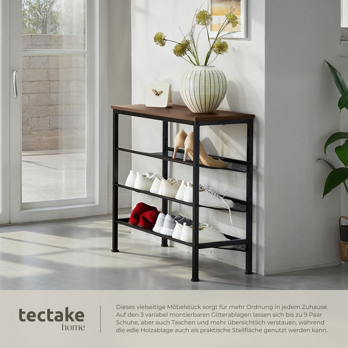 SCHUHREGAL Wolverhampton,75,5 x 30,5 x 69,5 cm,Industrial Holz dunkel, rustikal - Rostfarben, Holz (30.5/69.5/75.5cm) - tectake