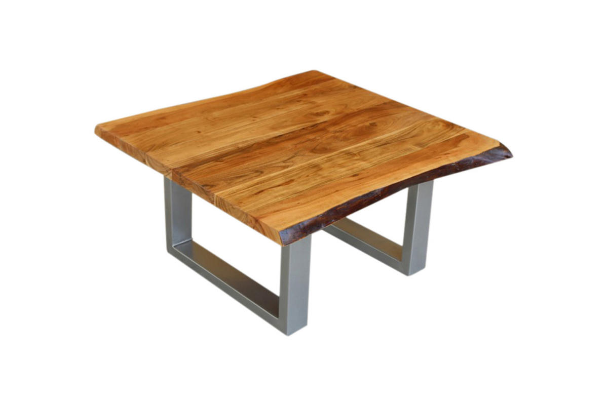 COUCHTISCH LORE Holz Akazie - Silberfarben/Naturfarben, Holz/Metall (80/80/42.5cm) - KAWOLA
