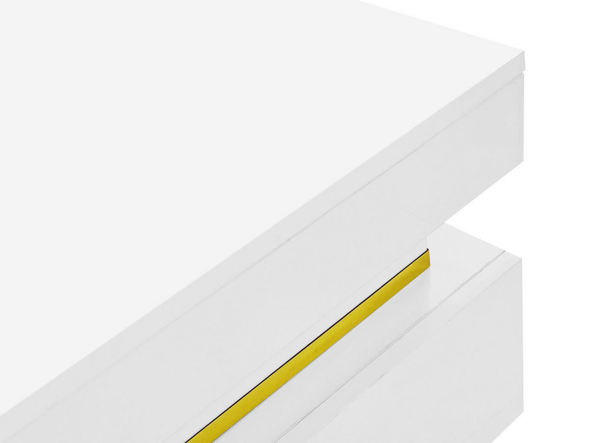 COUCHTISCH 70/70/35,5 cm in Weiß Hochglanz mit 2 Schubladen und goldfarbenen Akzenten - Weiß, Holzwerkstoff (70/70/35.5cm) - Flora Grace