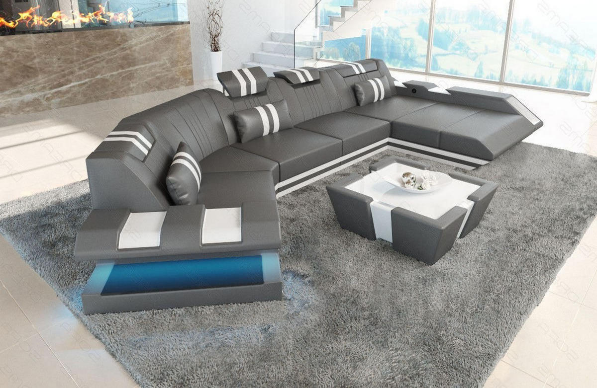 WOHNLANDSCHAFT Apollonia C - Grau, Leder (420/78/190cm) - Sofa Dreams