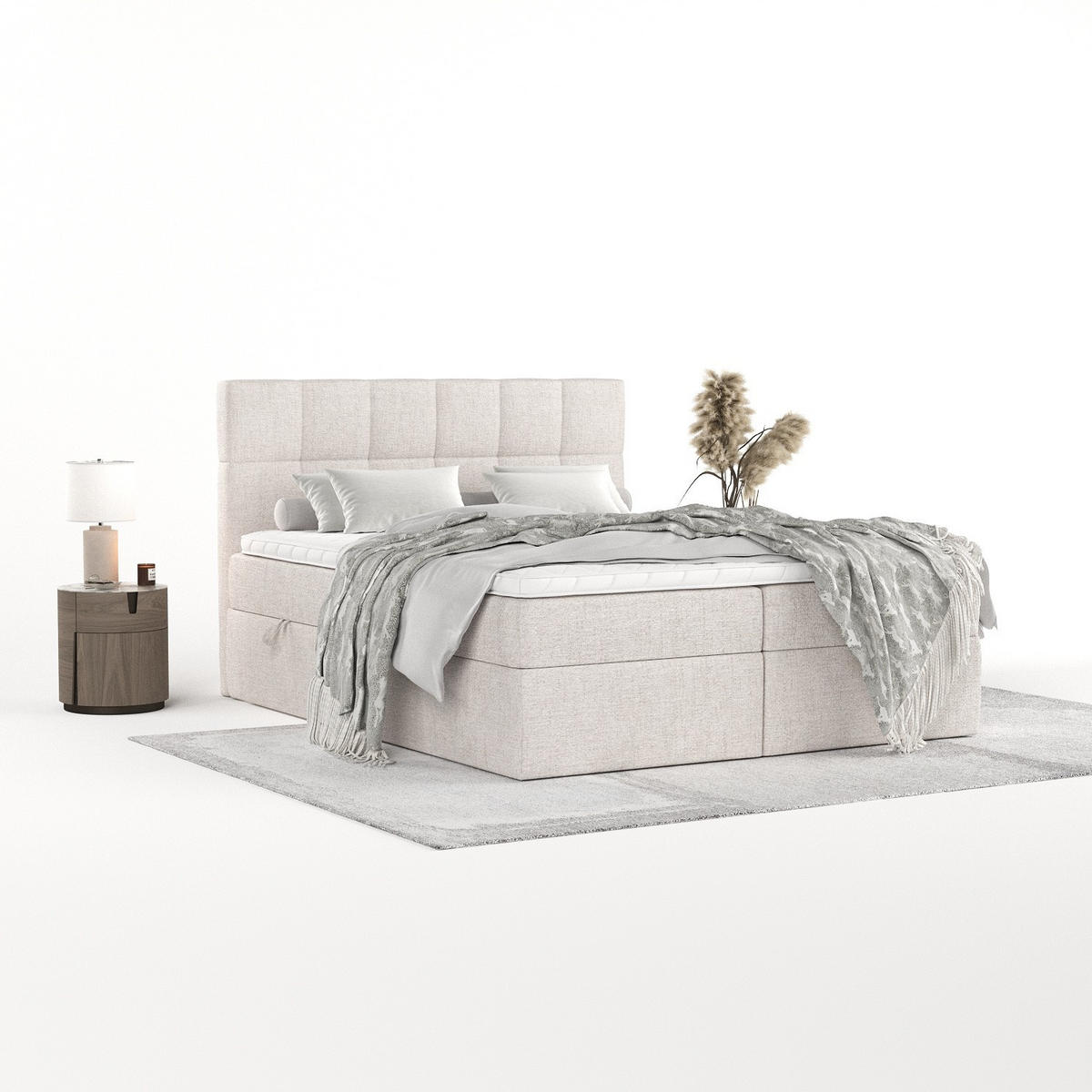 POSTEL BOXSPRING VARENO 200/200 Světle béžová - černá/písková barva, kov/dřevo (200/200cm) - AltaBeds