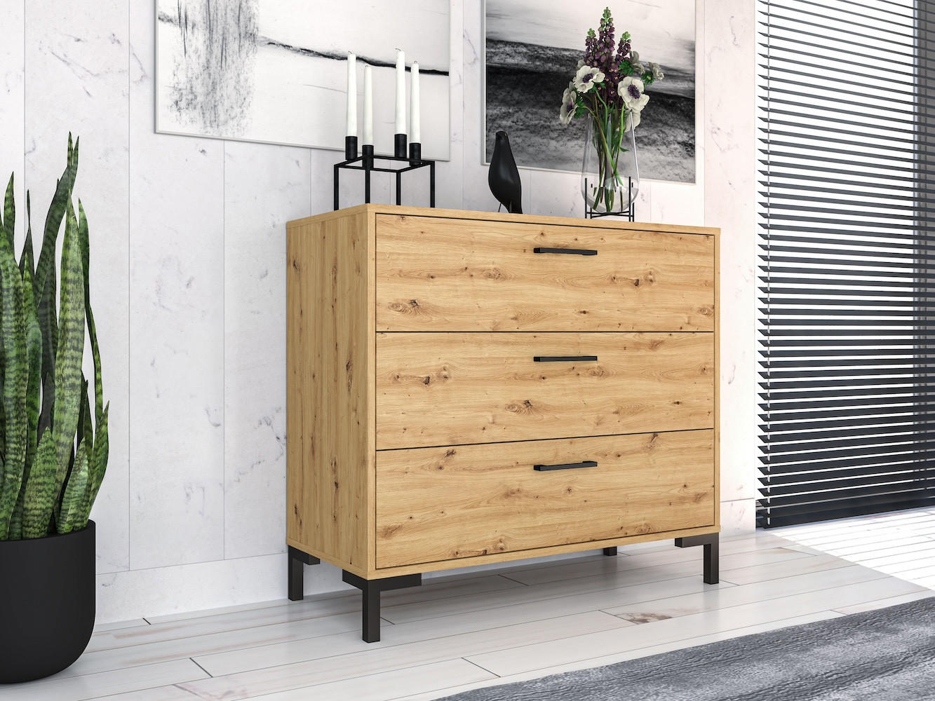 KOMMODE Nevio Artisan Eiche 92 / 41 / 83cm - Braun, Holz/Holzwerkstoff (92/83/41cm) - Feldmann-Wohnen