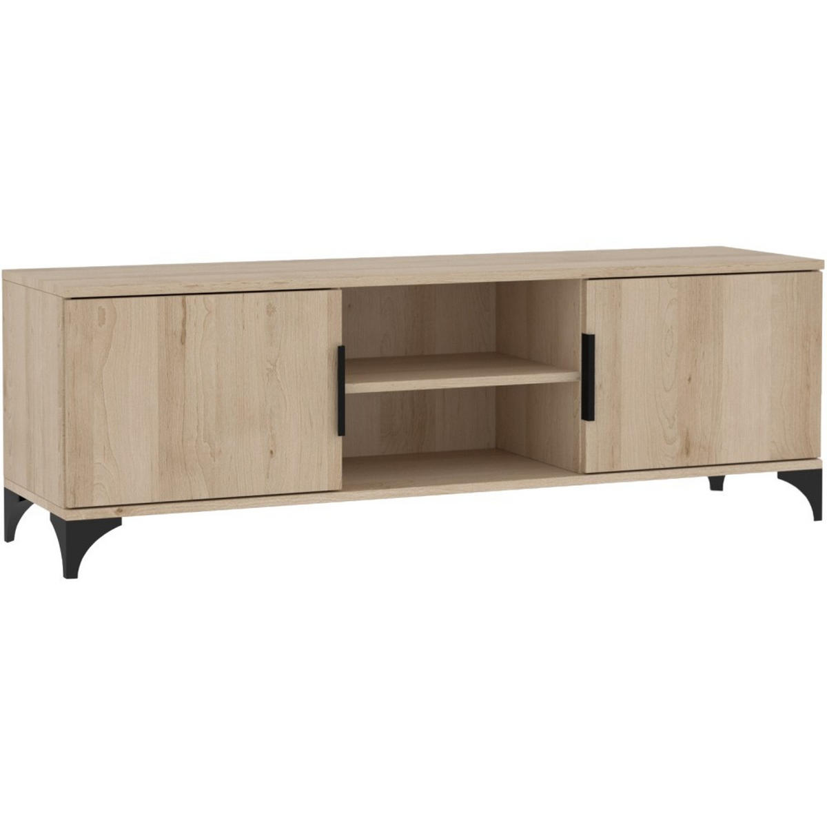 LOWBOARD Home mit 2 Türen, mit Griffen, eiche Artisan - Schwarz/Eiche Artisan, Holzwerkstoff (150/50/40cm) - Beautysofa