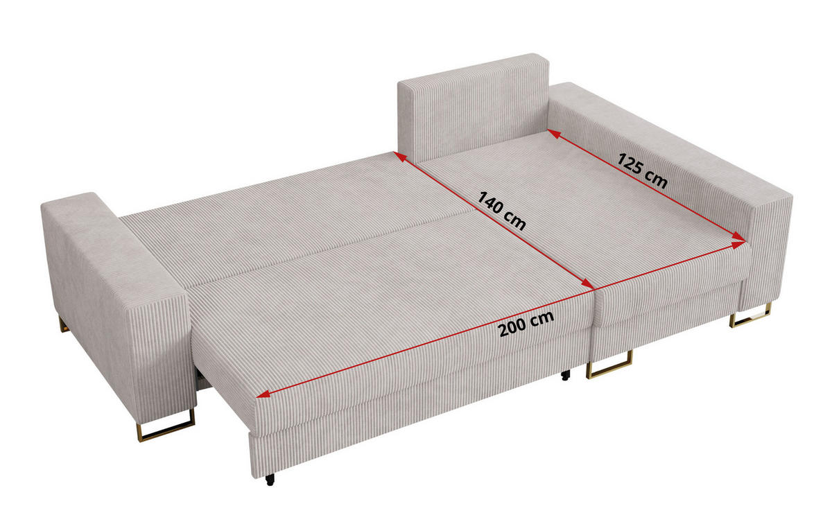 ECKSOFA Dorian Cord Weiß - Goldfarben/Weiß, Textil/Metall (242/138cm) - MKS