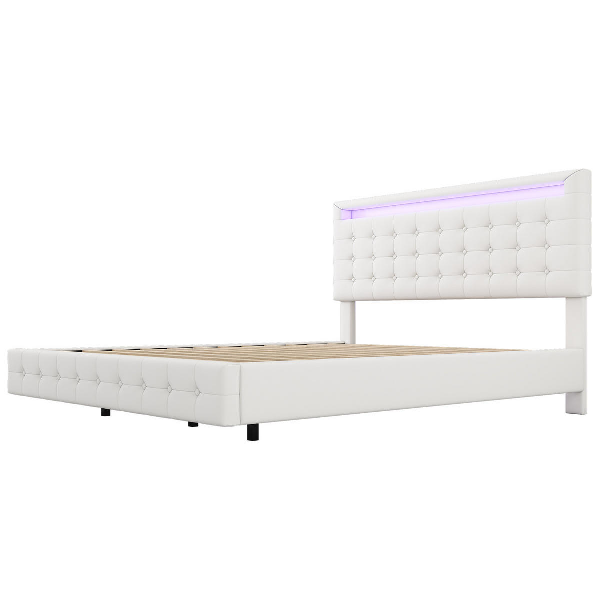 BETT mit LED-Beleuchtung 140x200 cm PU Weiß 2 Pakete - Weiß, Metall (140/200cm) - Meubliv