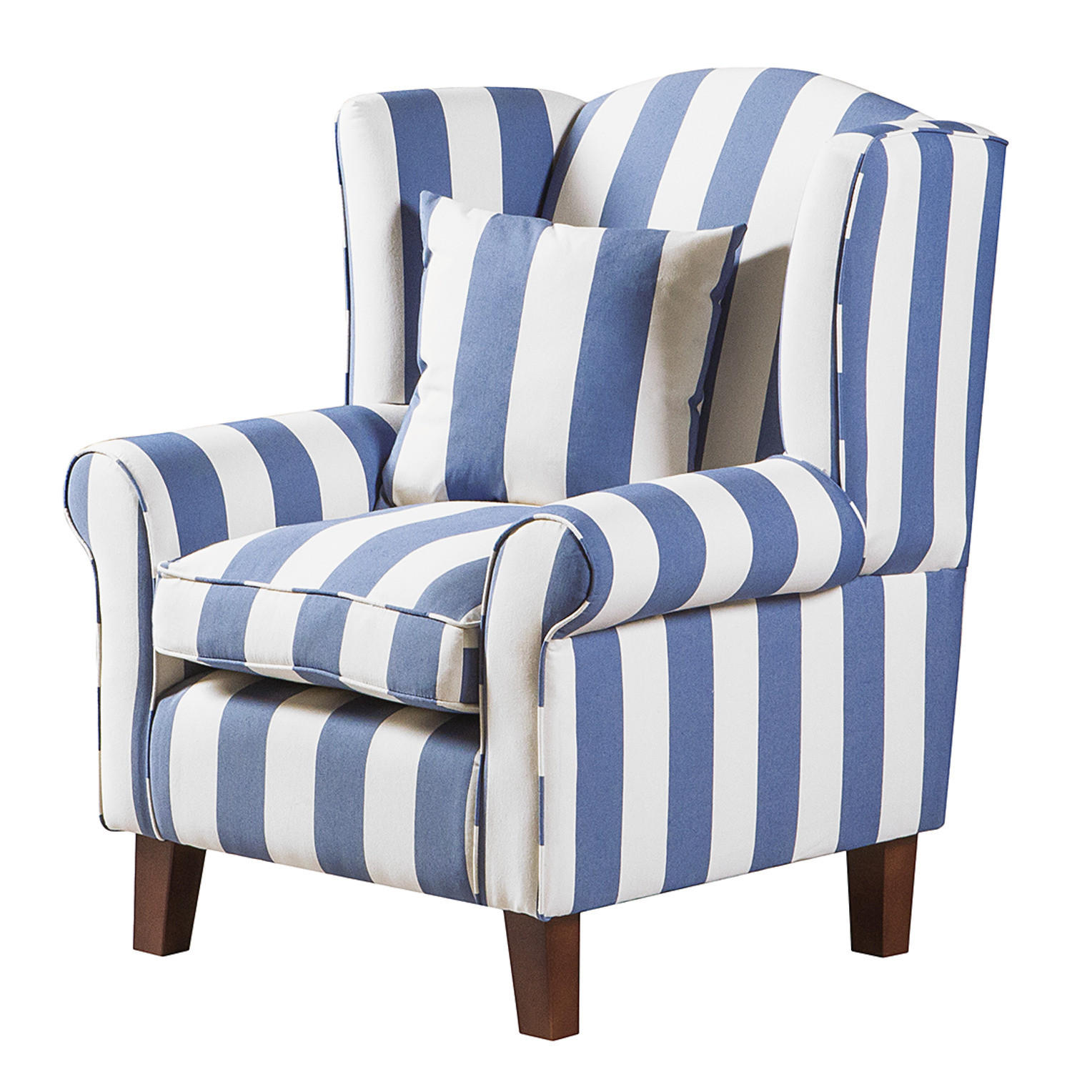 SESSEL ohne Hocker - Webstoff - Blau gestreift - Blau, Holz/Textil (78/95/78cm) - home24