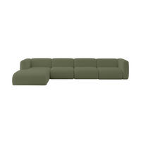 ECKSOFA Ottomane Links MIRA-L3 409x179x70 Grün Bouclé - Schwarz/Olivgrün, Holzwerkstoff/Kunststoff (409/179cm) - ALTDECOR