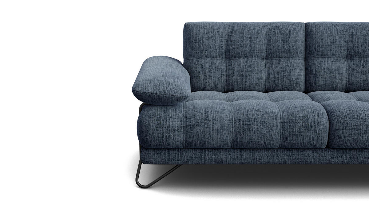 SOFA BUBBARA 2,5-Sitzer, marineblau - Blau/Schwarz, Holz/Textil (215/87/96cm) - Courtois Laville