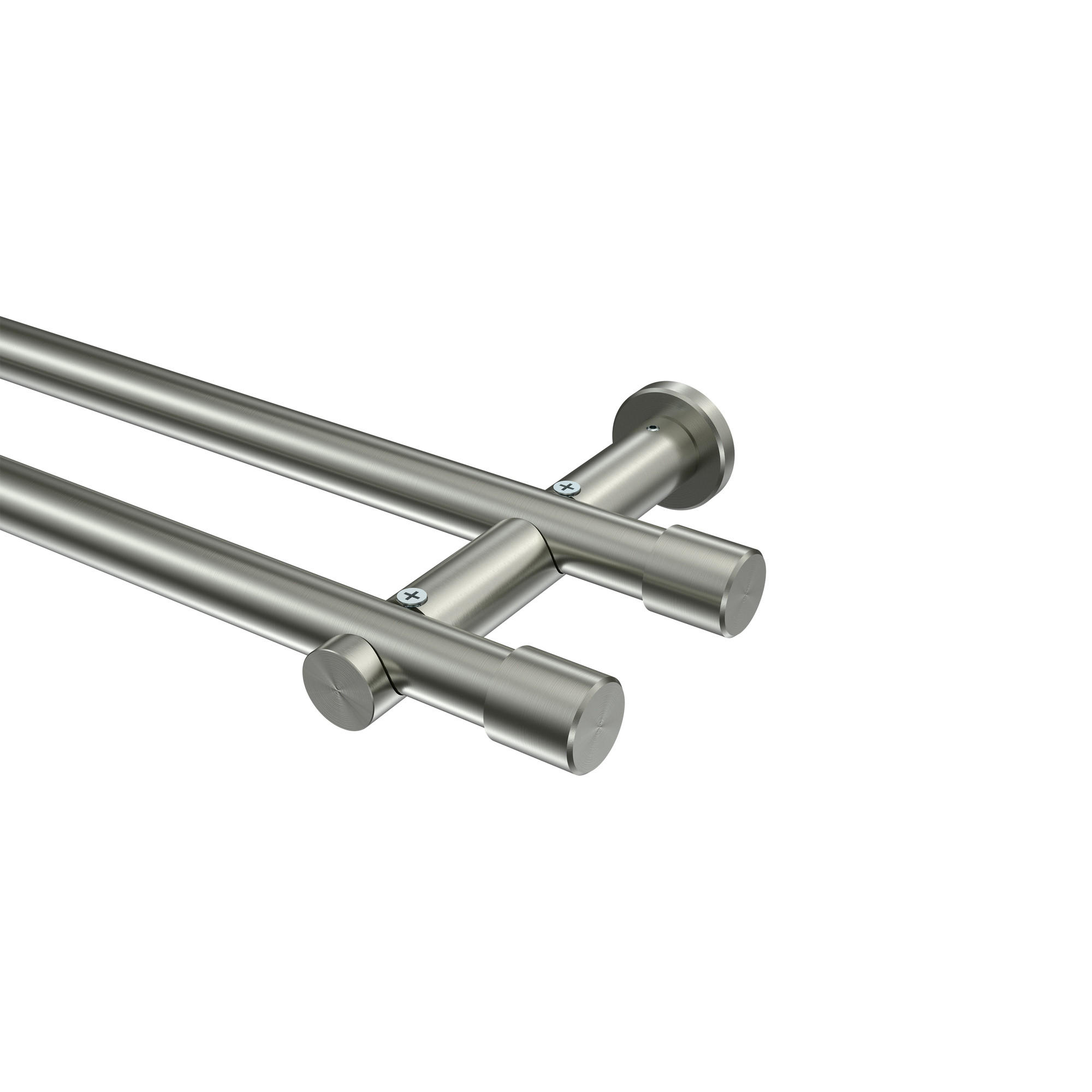 GARDINENSTANGEN-SET Platon Santo 180 cm, 2-läufig (ohne Ringe), 20 mm Ø Edelstahl-Optik - Edelstahlfarben, Metall (180cm) - INTERDECO