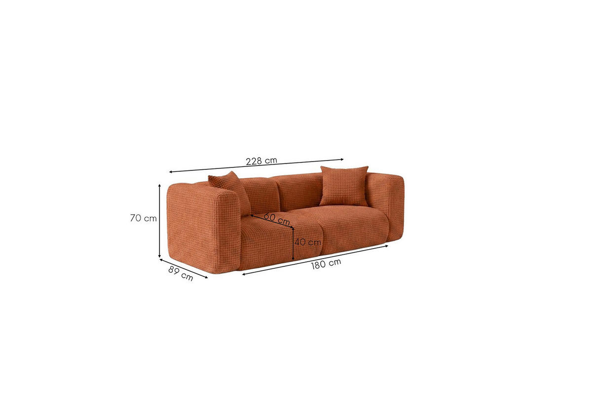 SOFA 2-Sitzer, Chenille-Stoff Cremona, Kupfer, GRETA - Kupferfarben, Holz (228/70/89cm) - Kaiser Möbel