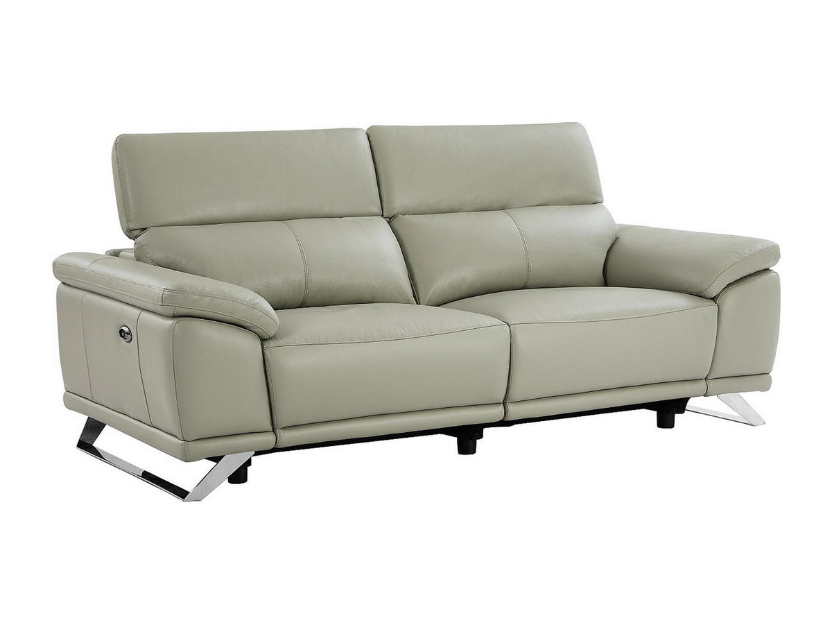 RELAXSOFA - 3 Personen - leder - hellgrau Azidee - Hellgrau, Leder/Kunststoff (220/76/107cm) - Vente-Unique