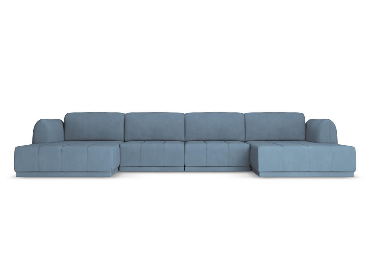 WOHNLANDSCHAFT Chenille Stoff Blau - Blau/Blaugrau, Kunststoff/Textil (370/74/170cm) - Makamii