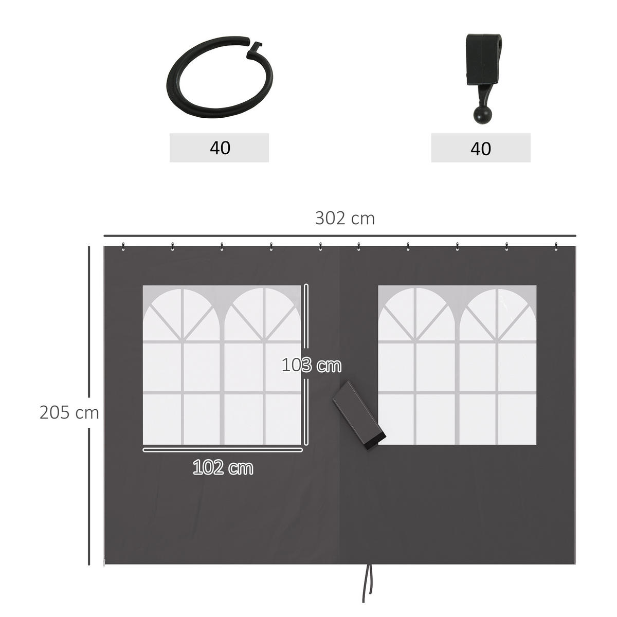 PAVILLON-SEITENWÄNDE, 4 Seitenwand-Paneele für Gartenpavillon, mit Reißverschluss, 3 x 3 m Pavillon, Dunkelgrau - Dunkelgrau, Textil (302/205/1cm)