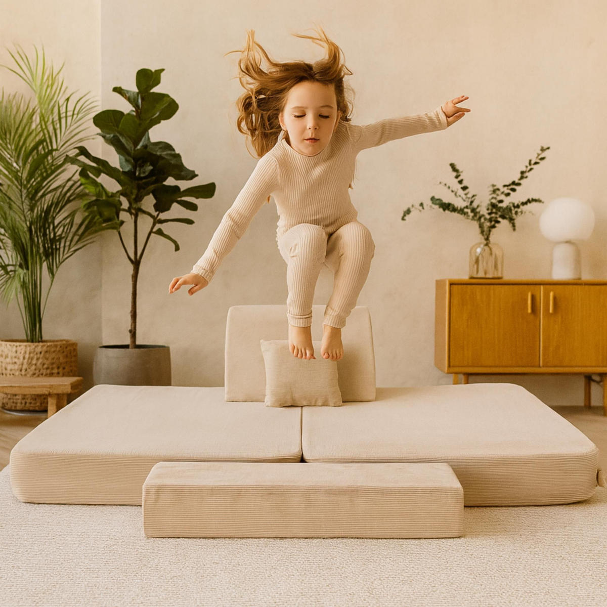 KINDERSOFA mit Schlaffunktion Cordsamt Forrest Khaki - Olivgrün, Textil (160/24/80cm) - AngeLove