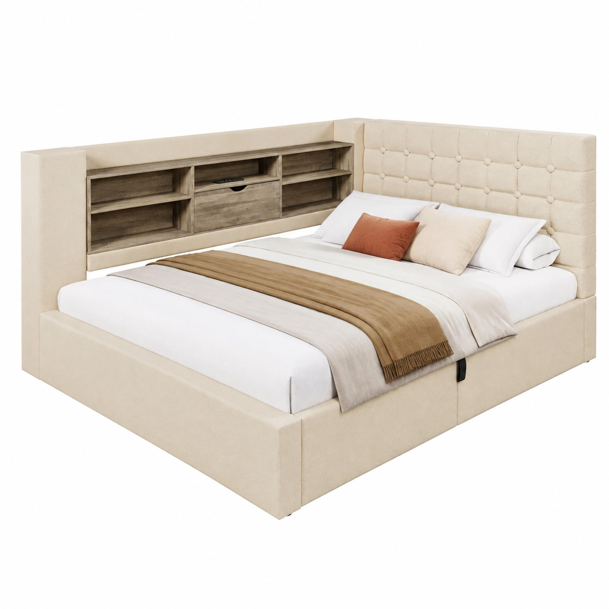 POLSTERBETT mit Stauraum und LED 140x200 cm Beige - Beige, Metall (140/200cm) - Meubliv