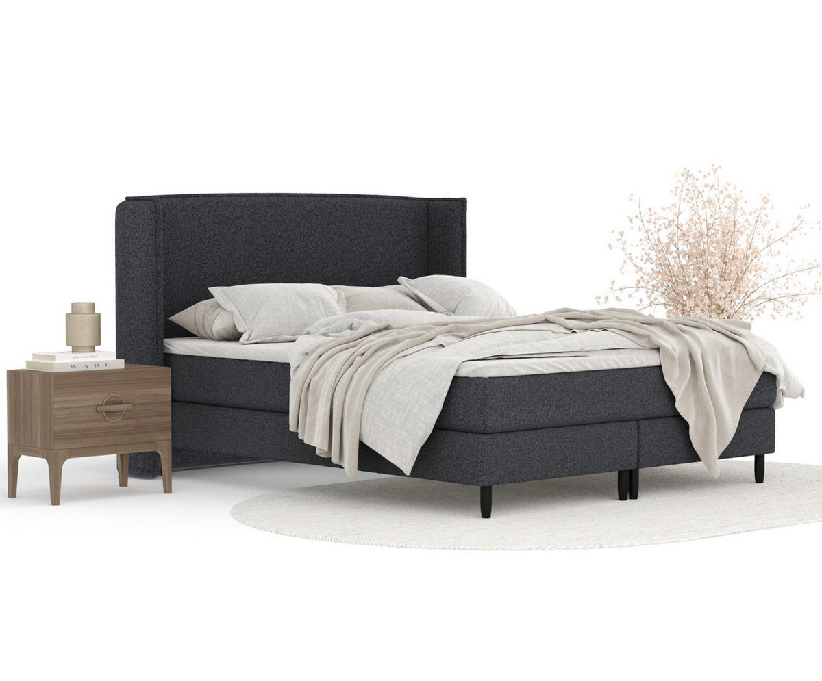 KONTINENTALBETT Ardis Schwarz 200/200 cm mit Matratze und Topper - Schwarz, Holz/Holzwerkstoff (200/200cm) - Maison de Reve