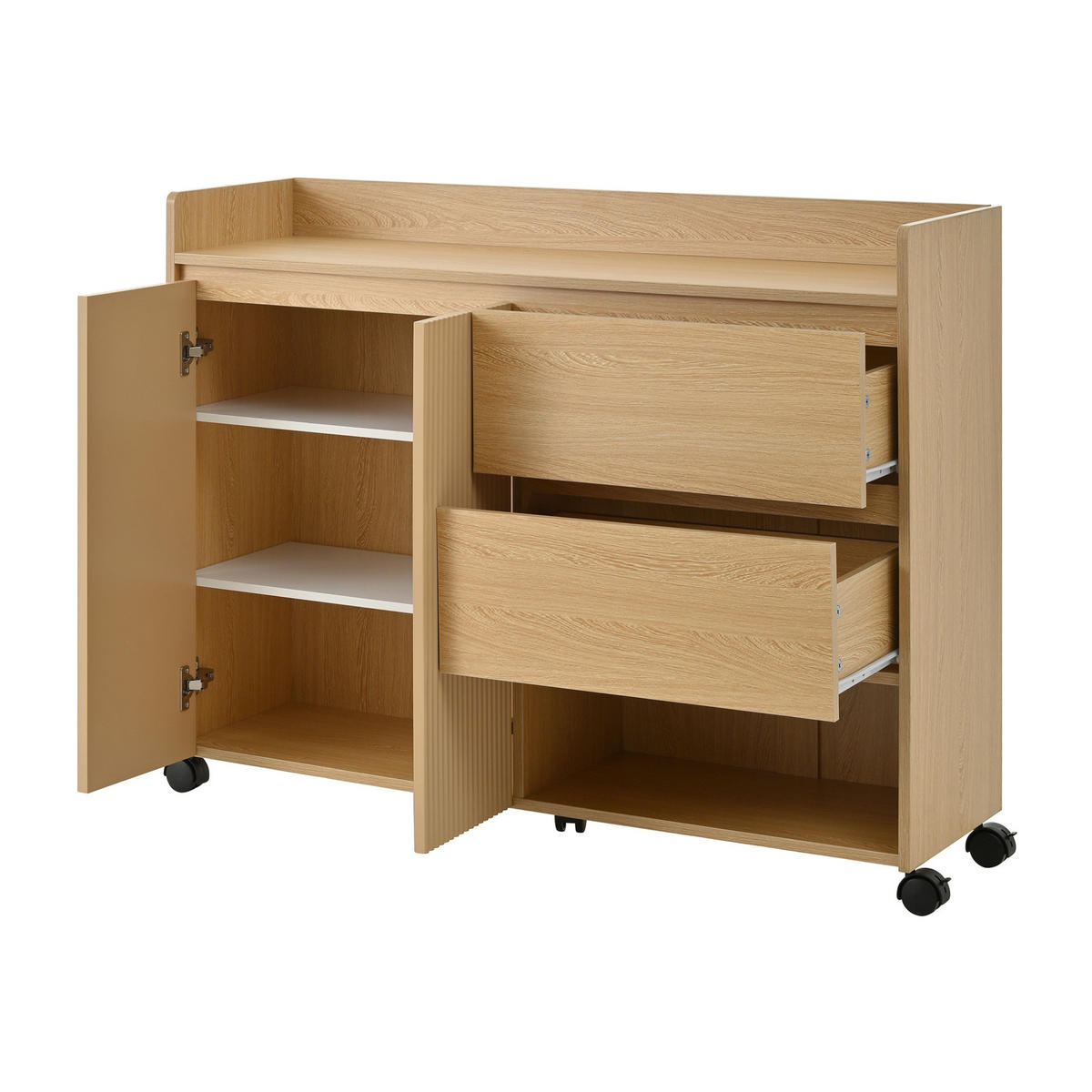 SCHUHSCHRANK 110/35/86 cm mit Rollen, Schubladen und verstellbaren Einlegeböden, Natur - Naturfarben, Holzwerkstoff (110/86/35cm) - Redom