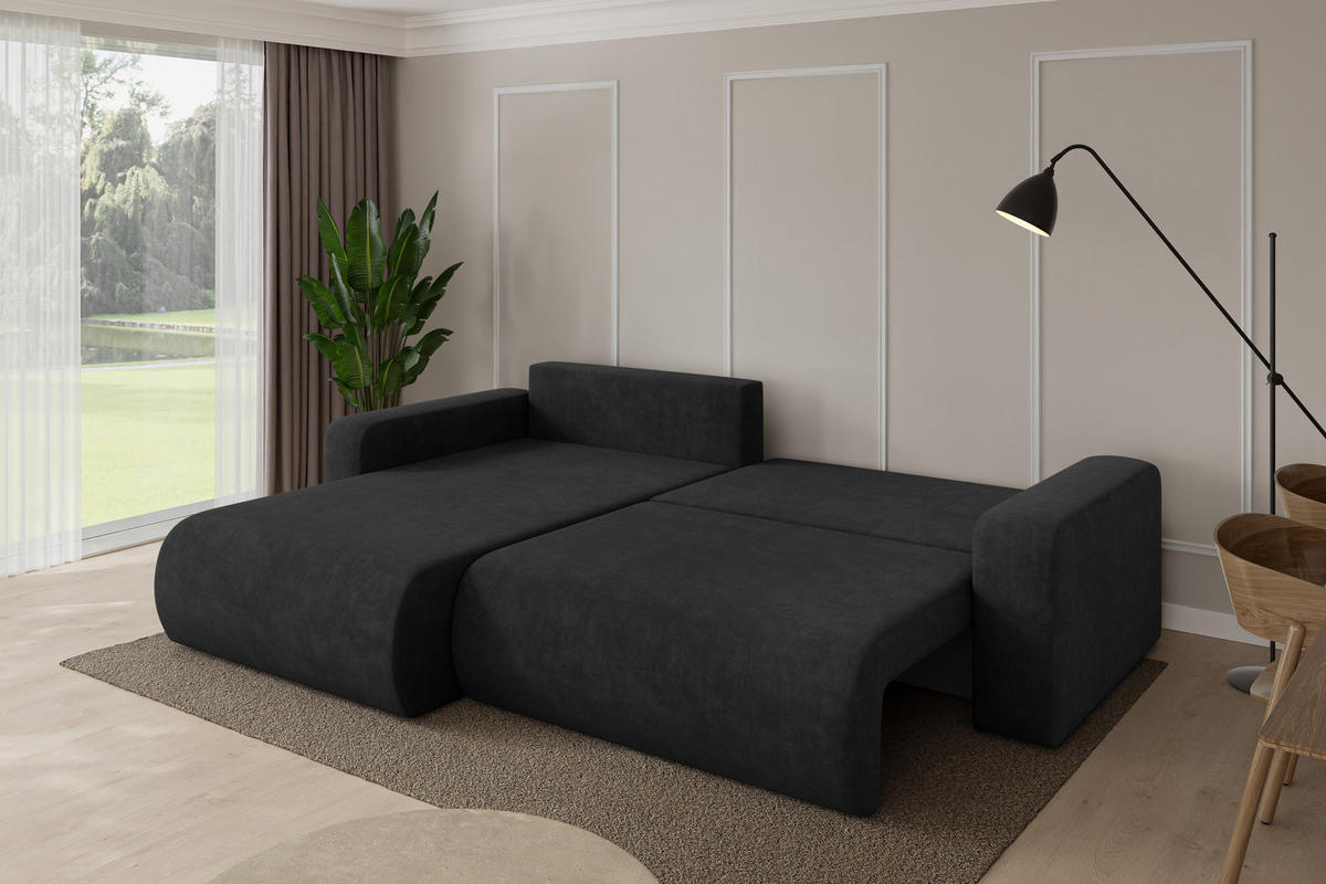 ROHOVÁ SEDAČKA s funkcí spaní, otoman vlevo BERY-L 276x193x88 černá velur - černá, kompozitní dřevo/textil (276/193cm) - ALTDECOR