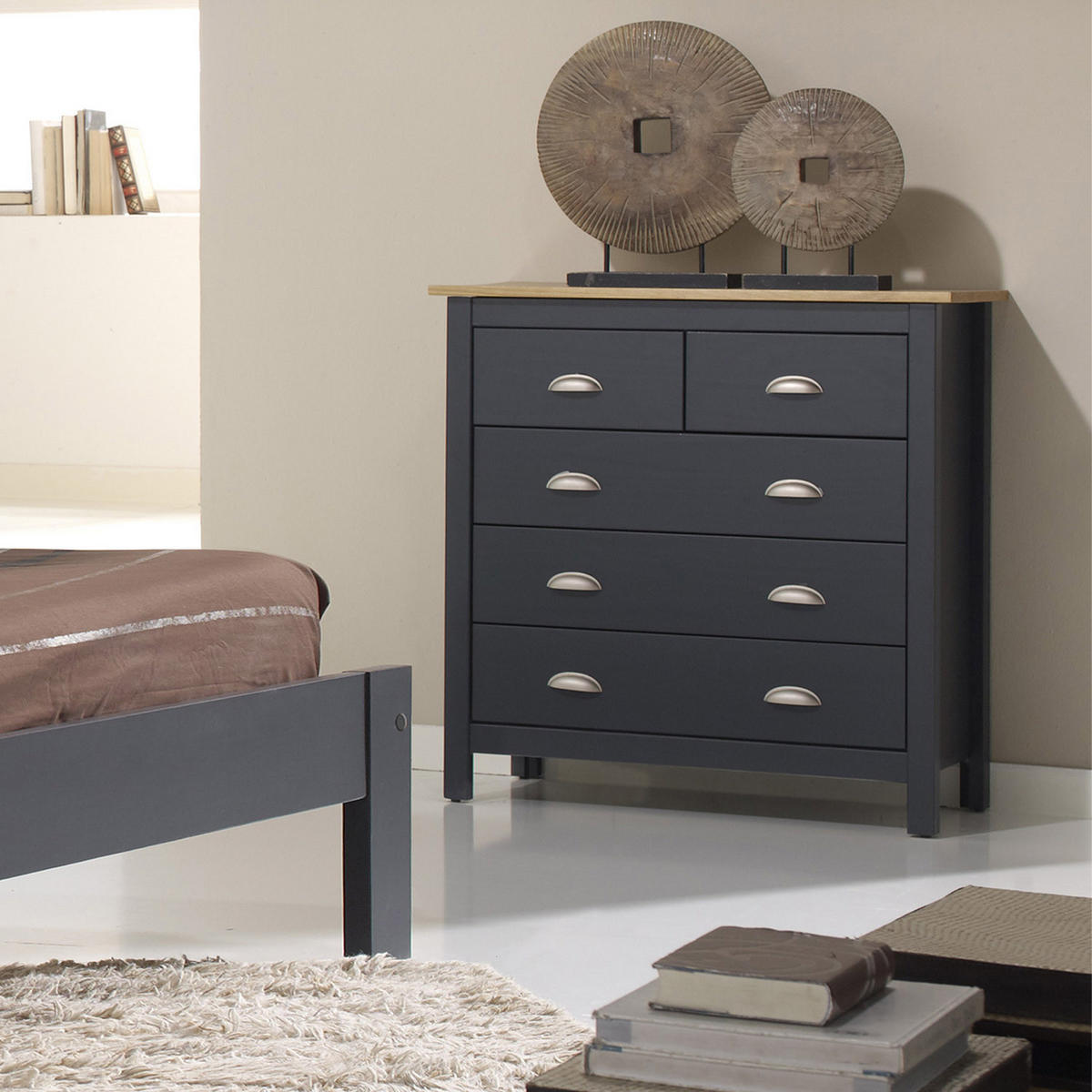 KOMMODE 79/80/40 Jade Grau - Anthrazit, Holz (79/80/40cm)