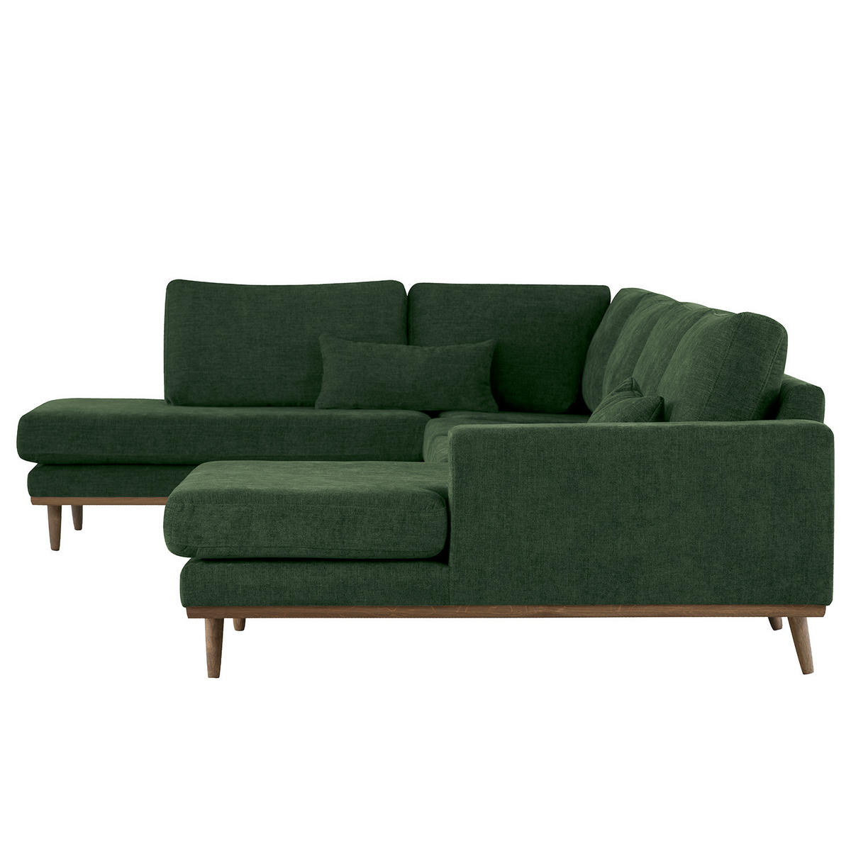 WOHNLANDSCHAFT mit Longchair - Dunkelgrün/Eichefarben, Eichenholz/Textil (371/81/219cm) - home24