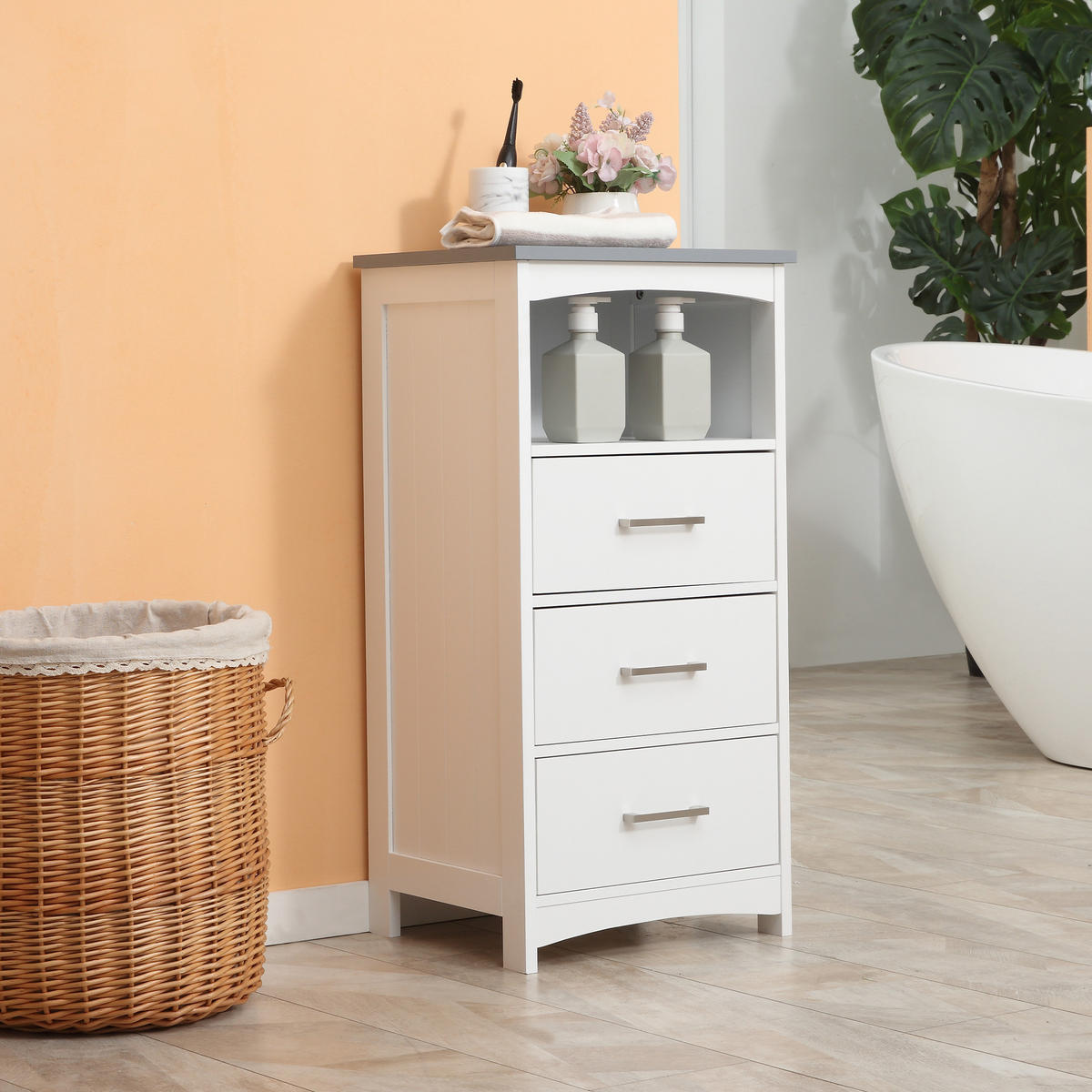 MIDISCHRANK DE-17298 3 Schubladen & offenes Fach Weiß - Weiß, Holzwerkstoff (33/80/40cm) - ComfortXL