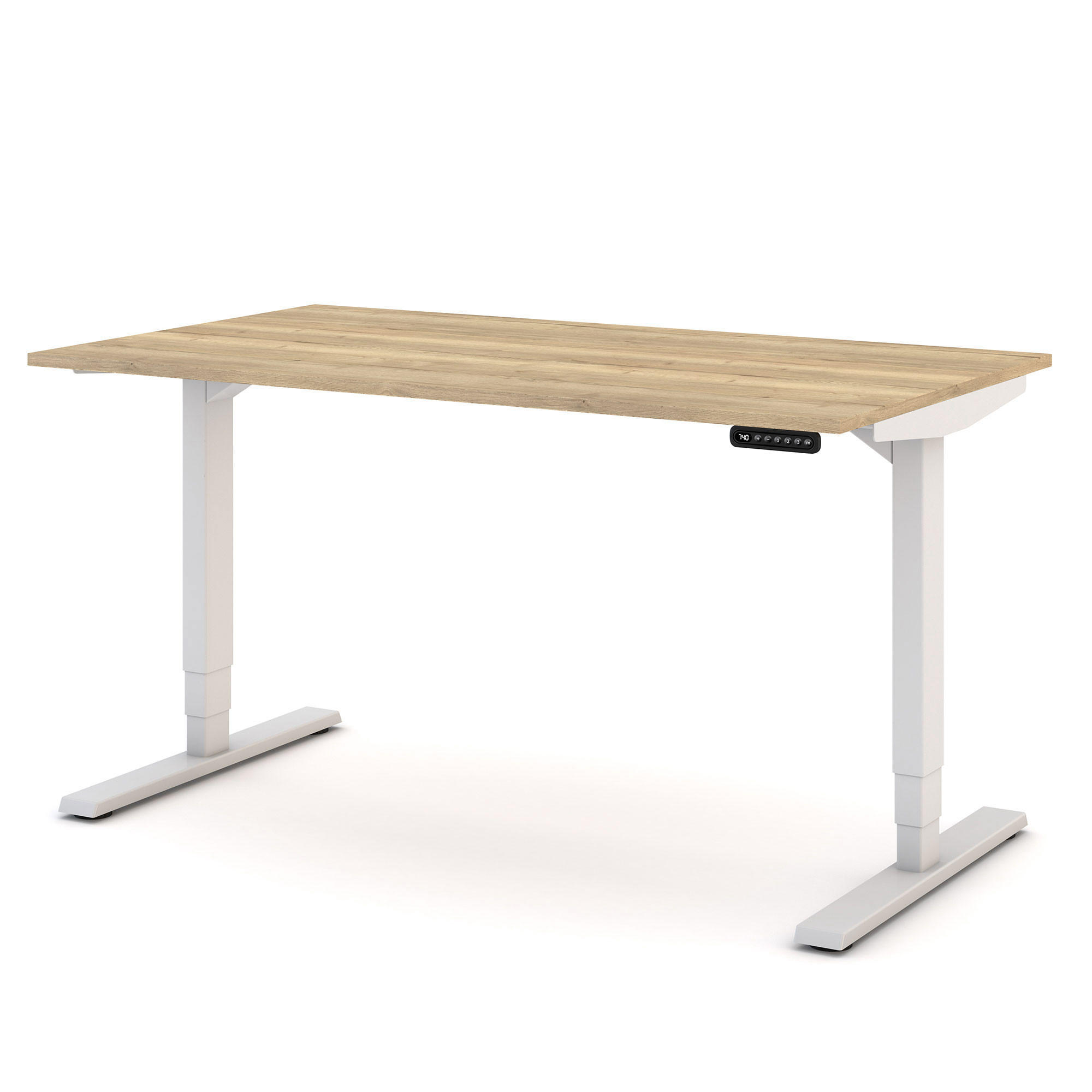 SCHREIBTISCH Elektrisch höhenverstellbarer Schreibtisch Y-Line Eiche Natura Signalweiß 140/80/62-127cm - Weiß/Eiche Artisan, Holzwerkstoff/Metall (80/140/127cm) - ASSMANN