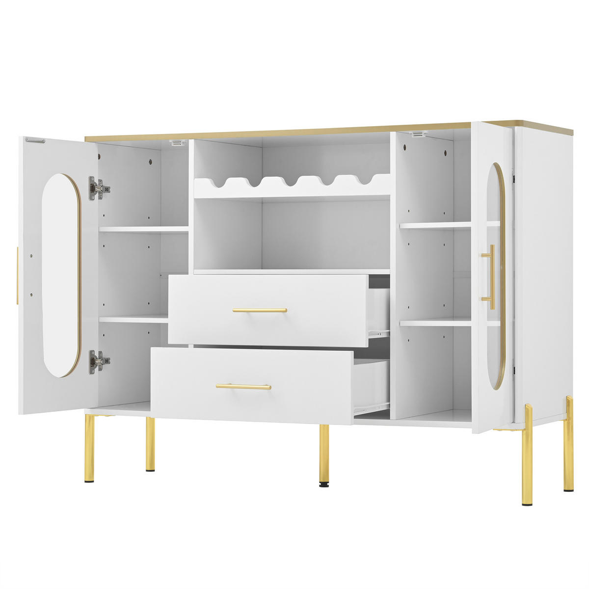 SIDEBOARD 120/38/90 cm Weiß aus MDF mit Glasfronten und Weinregal - Weiß, Holzwerkstoff (120/90/38cm) - OKWISH