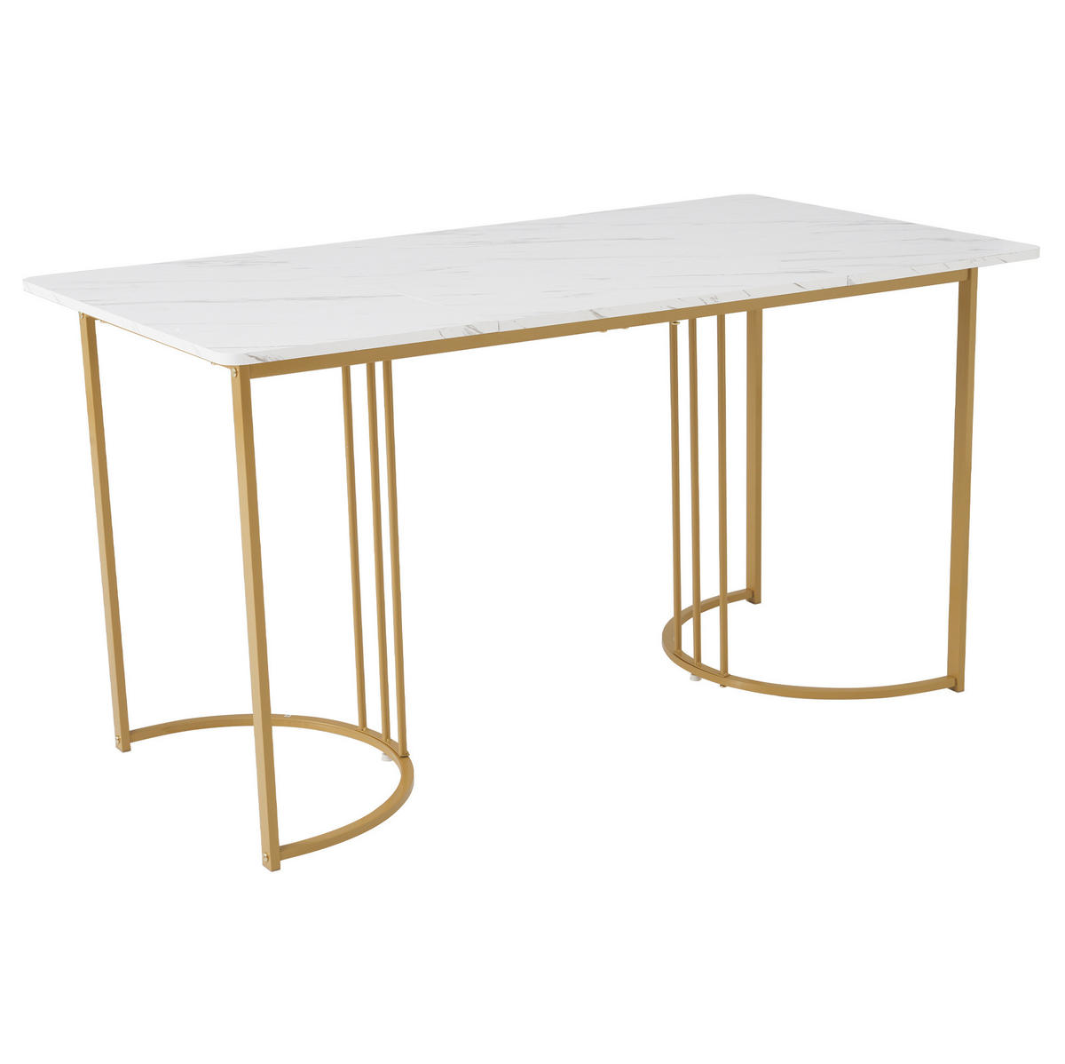JEDÁLENSKÝ stôl, 140/80/75 cm, MDF a kov, biely mramorový dekor - biela, kompozitné drevo (140/80/75cm) - BEAOK