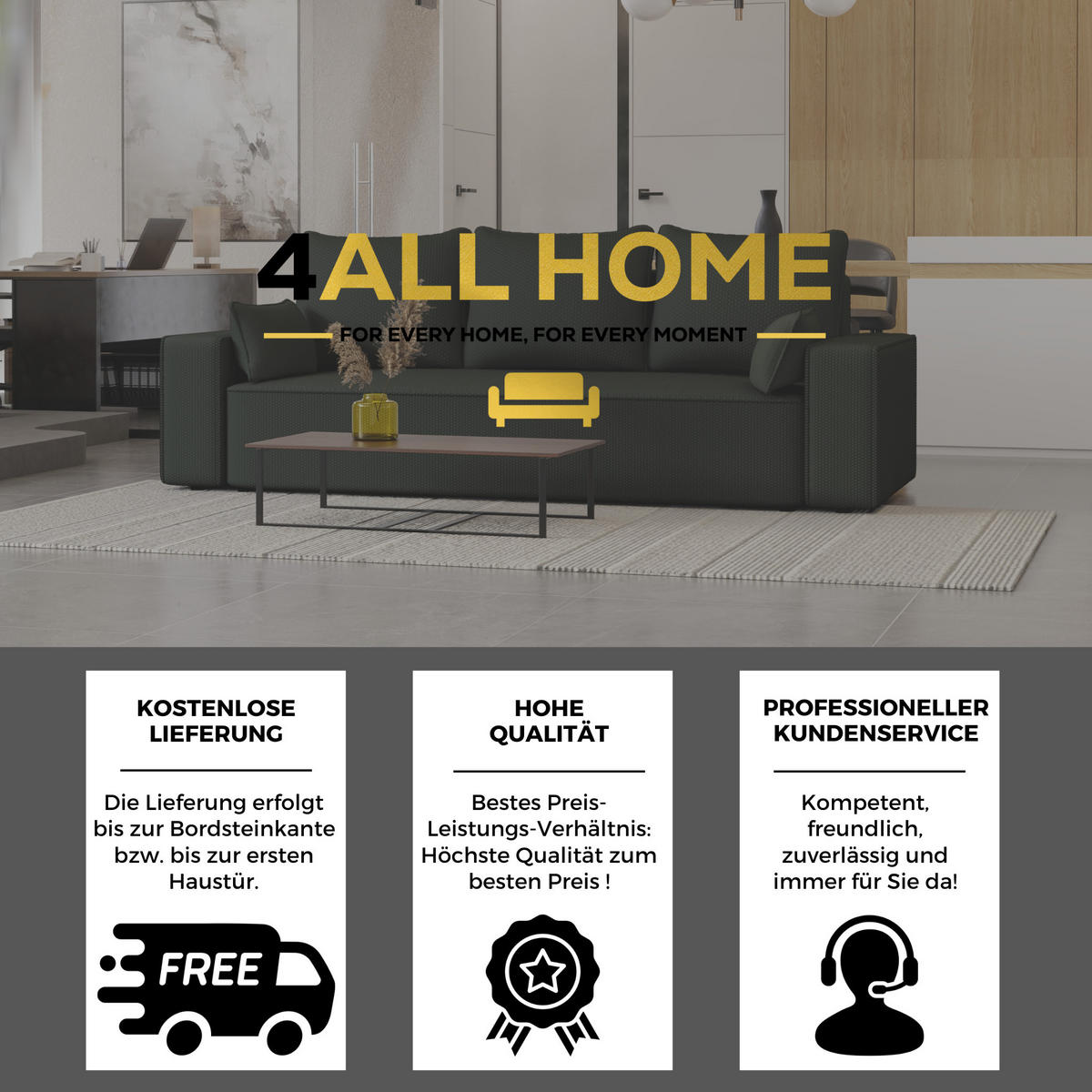 SOFA Vens mit Bettkasten und Schlaffunktion, Cordstoff - Graphitfarben, Holzwerkstoff (242/85/95cm)