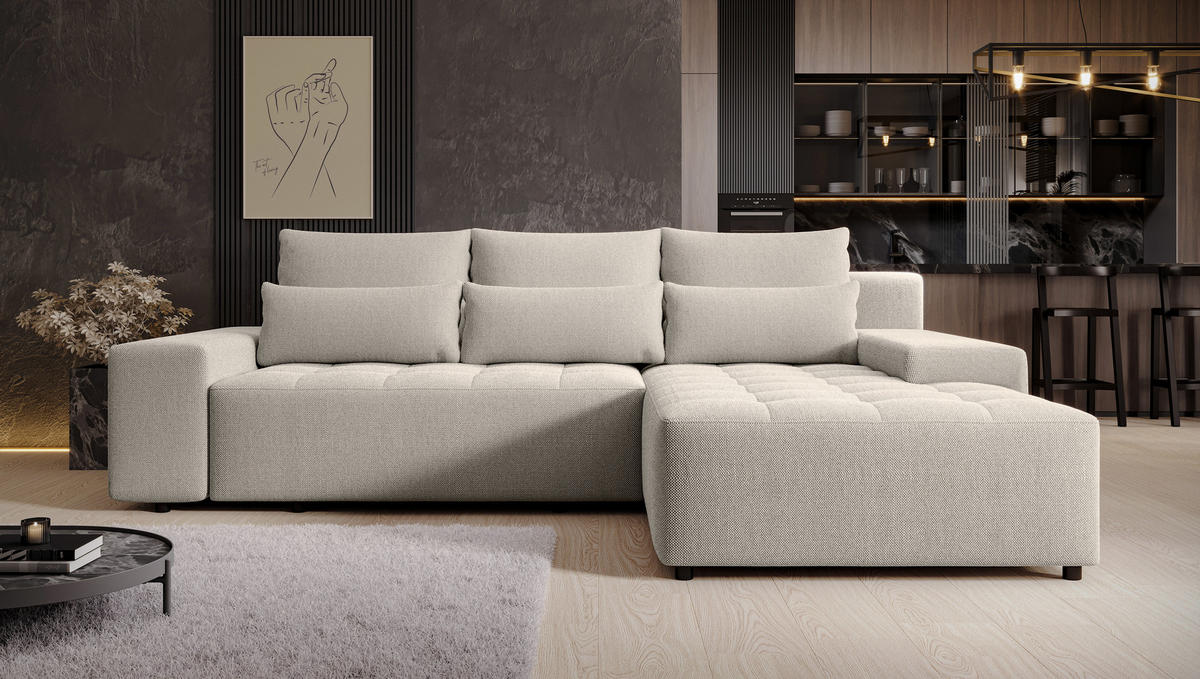 ECKSOFA L Form Alvorada Creme 280/184/88 cm – modernes Sofa fürs Wohnzimmer - Creme/Schwarz, Kunststoff/Textil (280/184cm) - AX Living