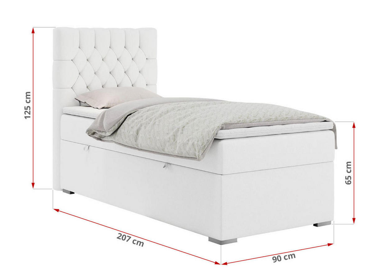 BOXBETT PERA 90/200 Weiß Kunstleder - H3 - Links Seite - Weiß, Holz/Textil (90/200cm) - MKS