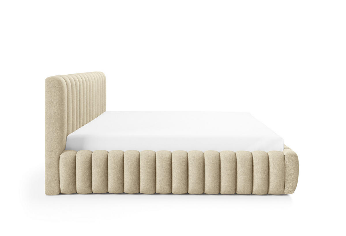 POLSTERBETT BLIVIO 180x200 cm,mit Bettkasten,Lattenrost,Doppelbett,Boxspringbett-Optik-Beige - Beige, Holz (180/200cm) - Furnistar
