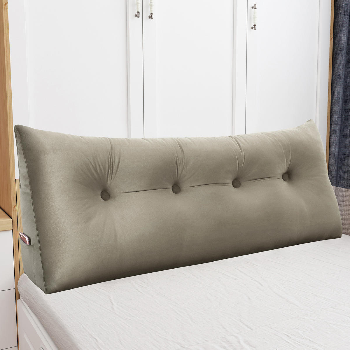 RÜCKENKISSEN für Bett Samt Beige 140 cm - Beige, Textil (50/140cm) - Vercart