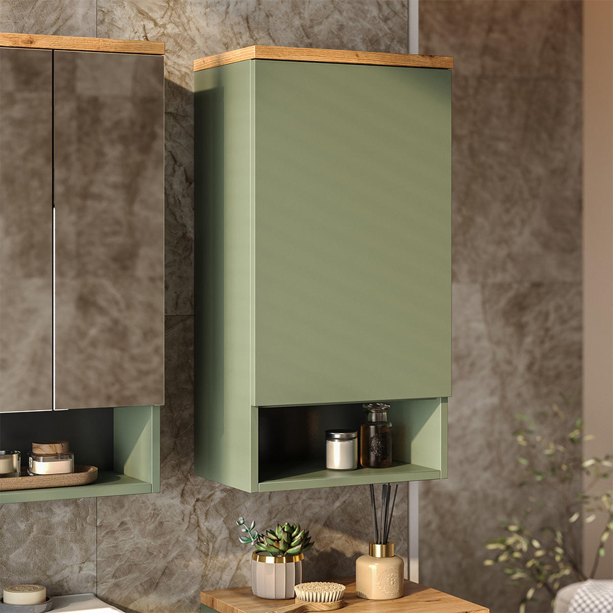 HÄNGESCHRANK Eden Grün/Artisan 40 x 77.5 cm - Hellgrau/Grün, Holzwerkstoff (40/77.5/27cm) - Vicco