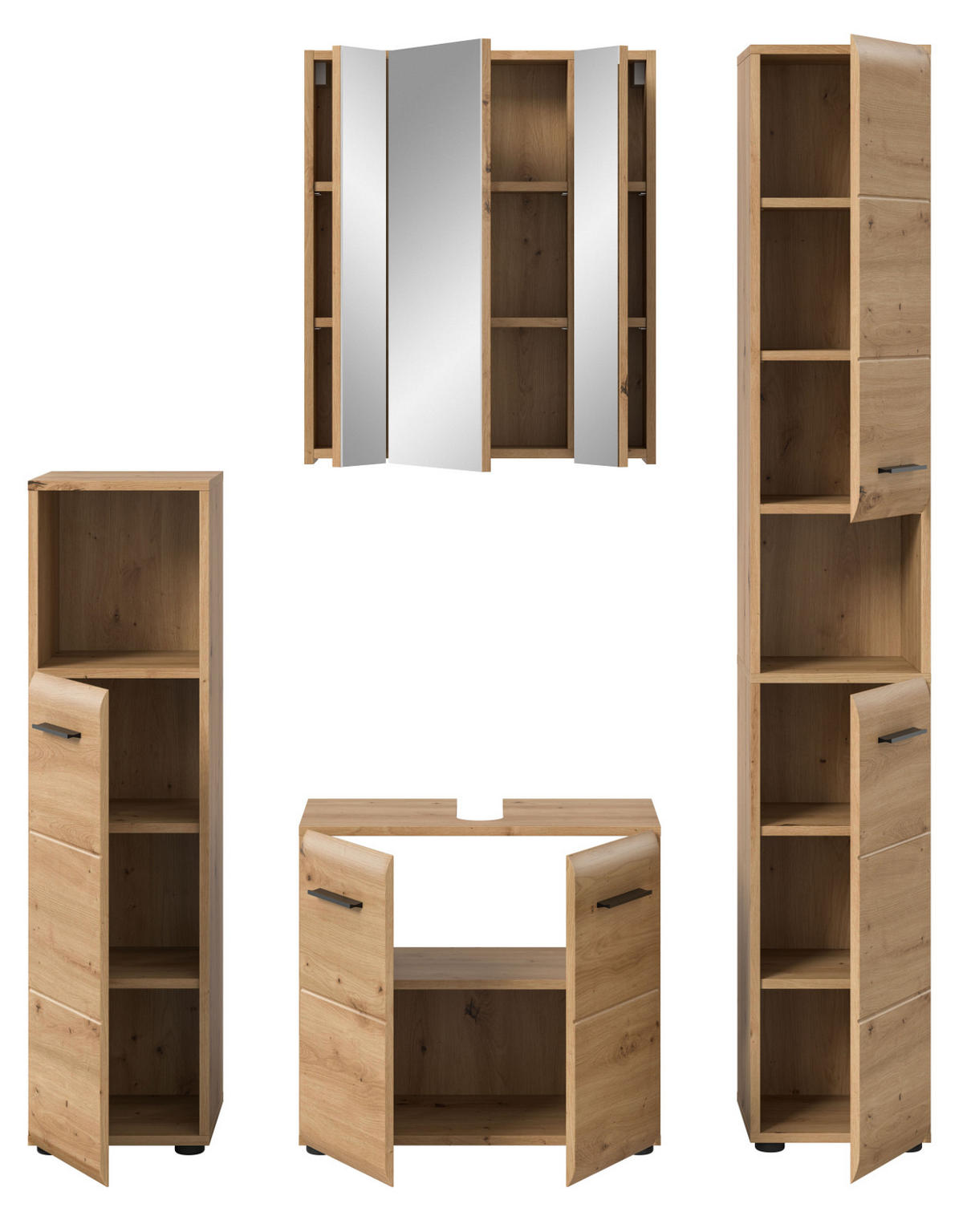 BADMÖBEL-SET 4-teilig in Artisan Eiche, Badkombination 150 x 185 cm, Cover - Schwarz/Eiche Artisan, Glas/Holzwerkstoff (150/185/30cm) - Inn.Furn