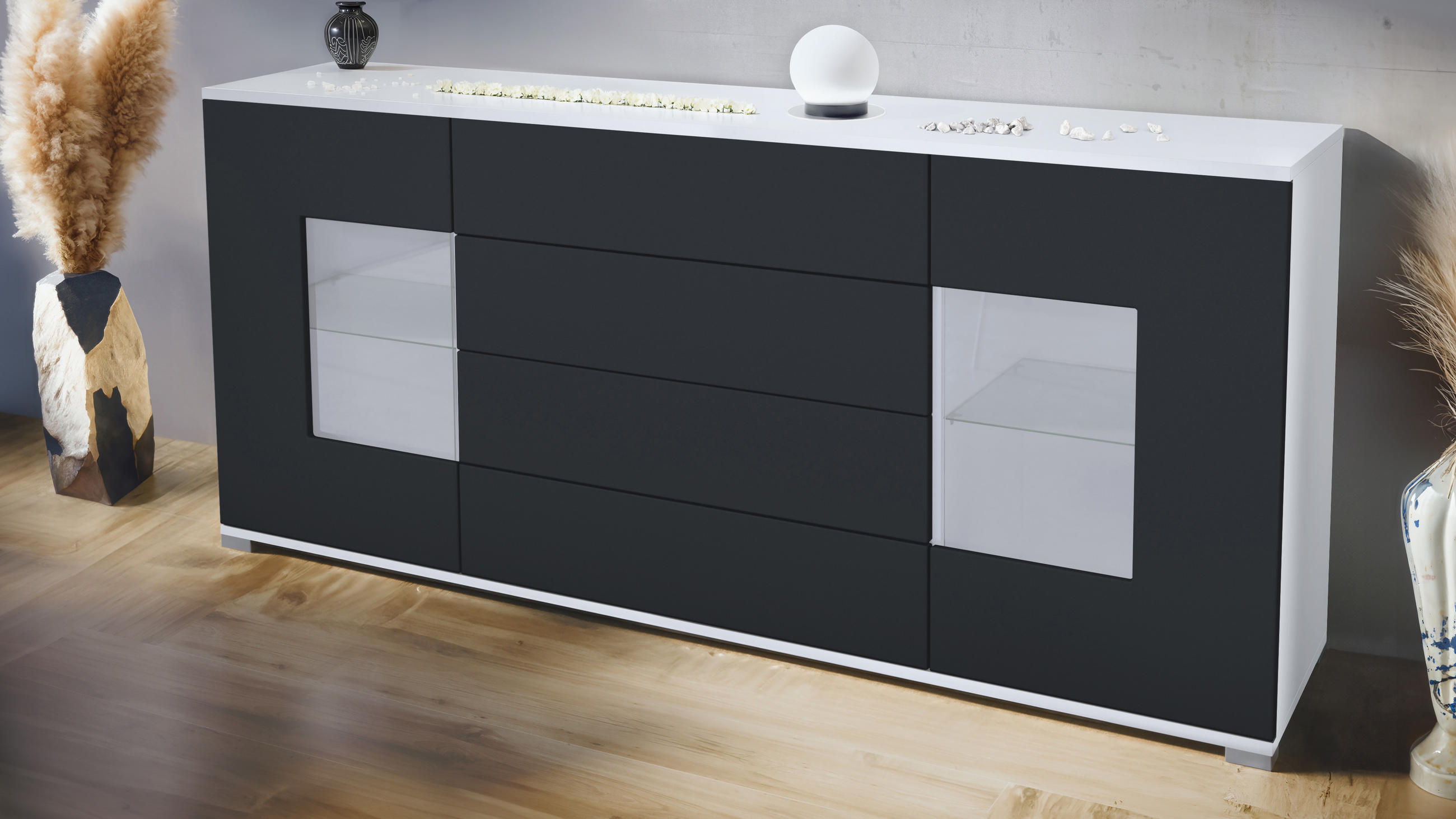 SIDEBOARD Grömitz Schwarz matt - Schwarz, Holzwerkstoff (166.5/75.5/35cm) - Vladon