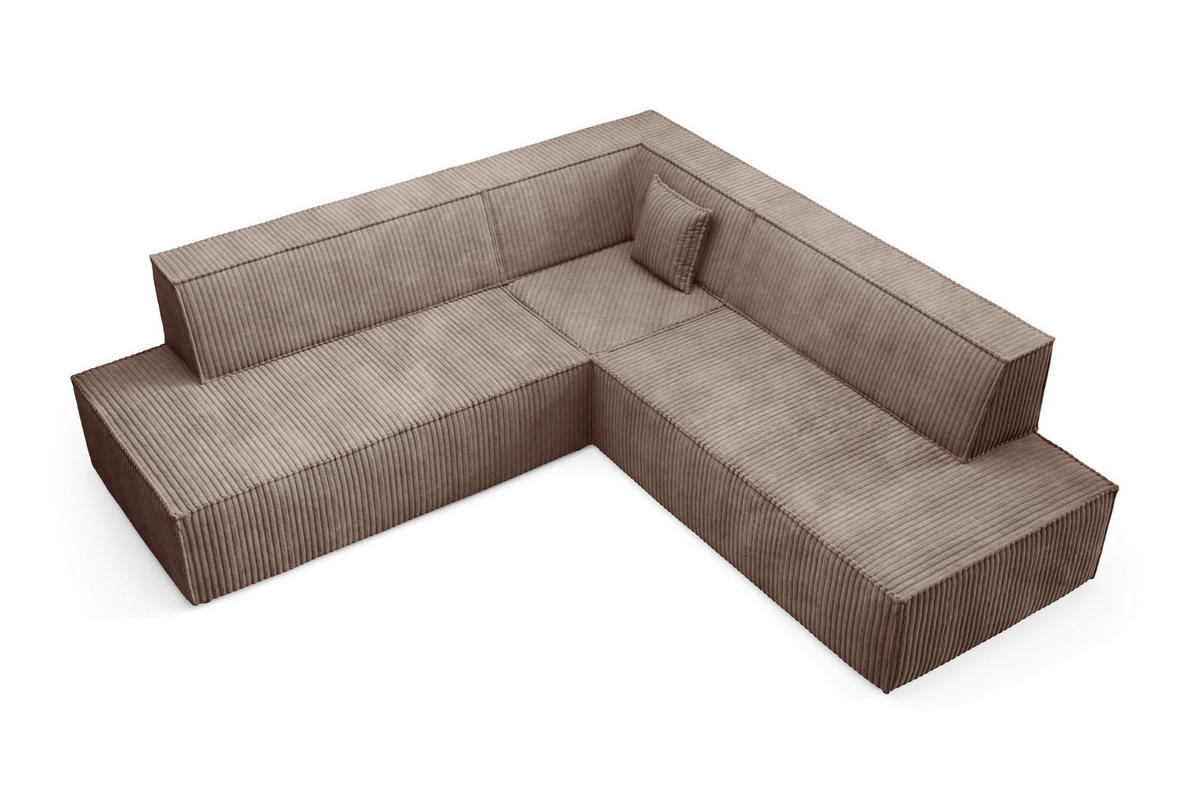 ECKSOFA TESSO II L-S Braun Kordstoff mit Schlaffunktion - Braun, Holz (254/254cm) - MASSENO