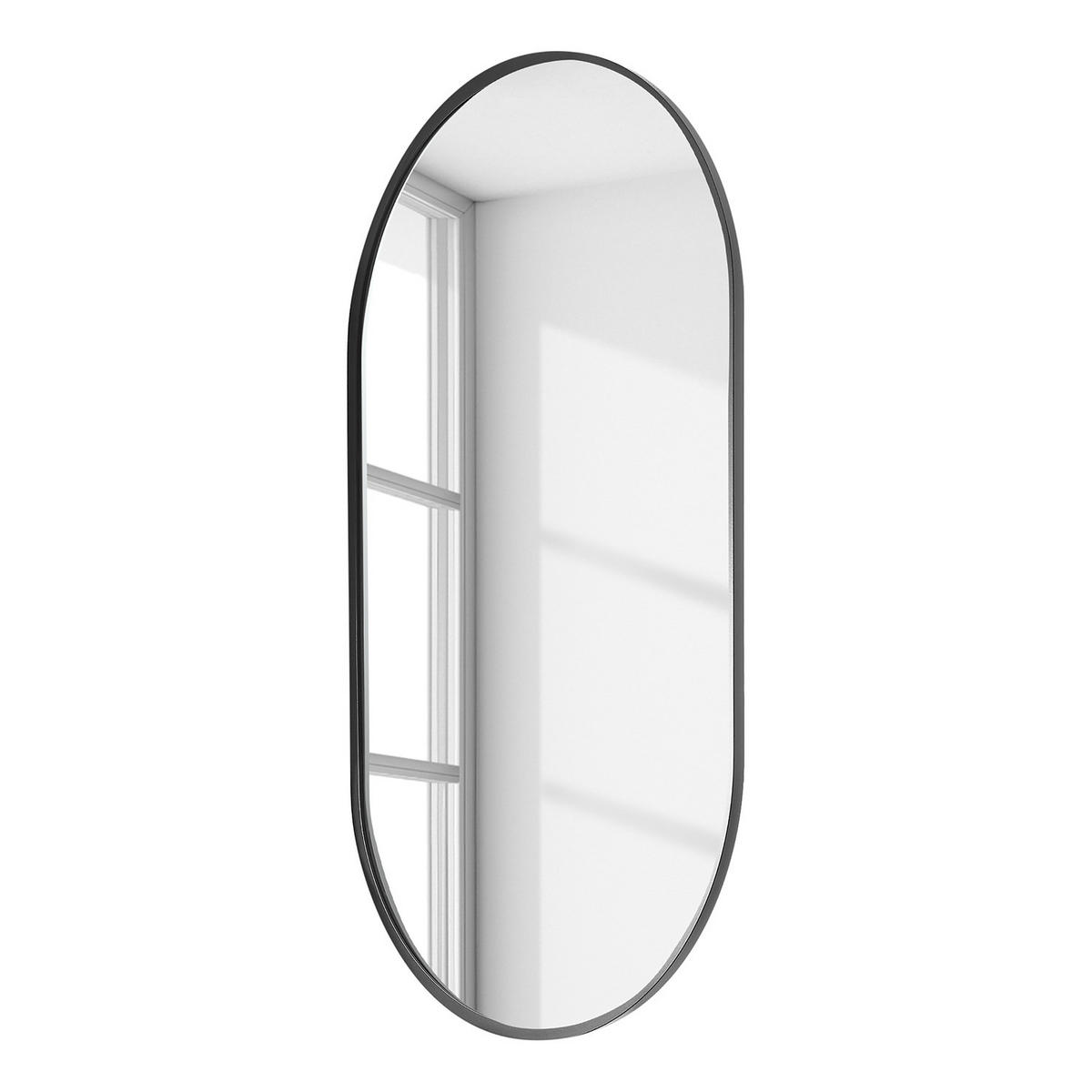 BELEUCHTETER SPIEGEL - Oval - Inkl. Beleuchtung - Schwarz - Schwarz, Glas/Kunststoff (50/90/5cm) - home24