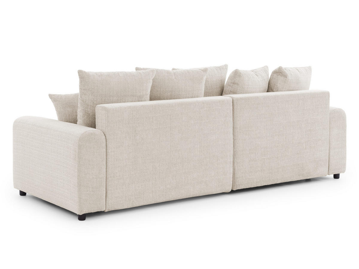 ECKSOFA Calma mit Schlaffunktion und Bettkasten im Bumpy-Design aus weichem Beige Chenille-Stoff - Ottomane links - Beige/Schwarz, Holz/Kunststoff (140/239cm) - S-Style Möbel