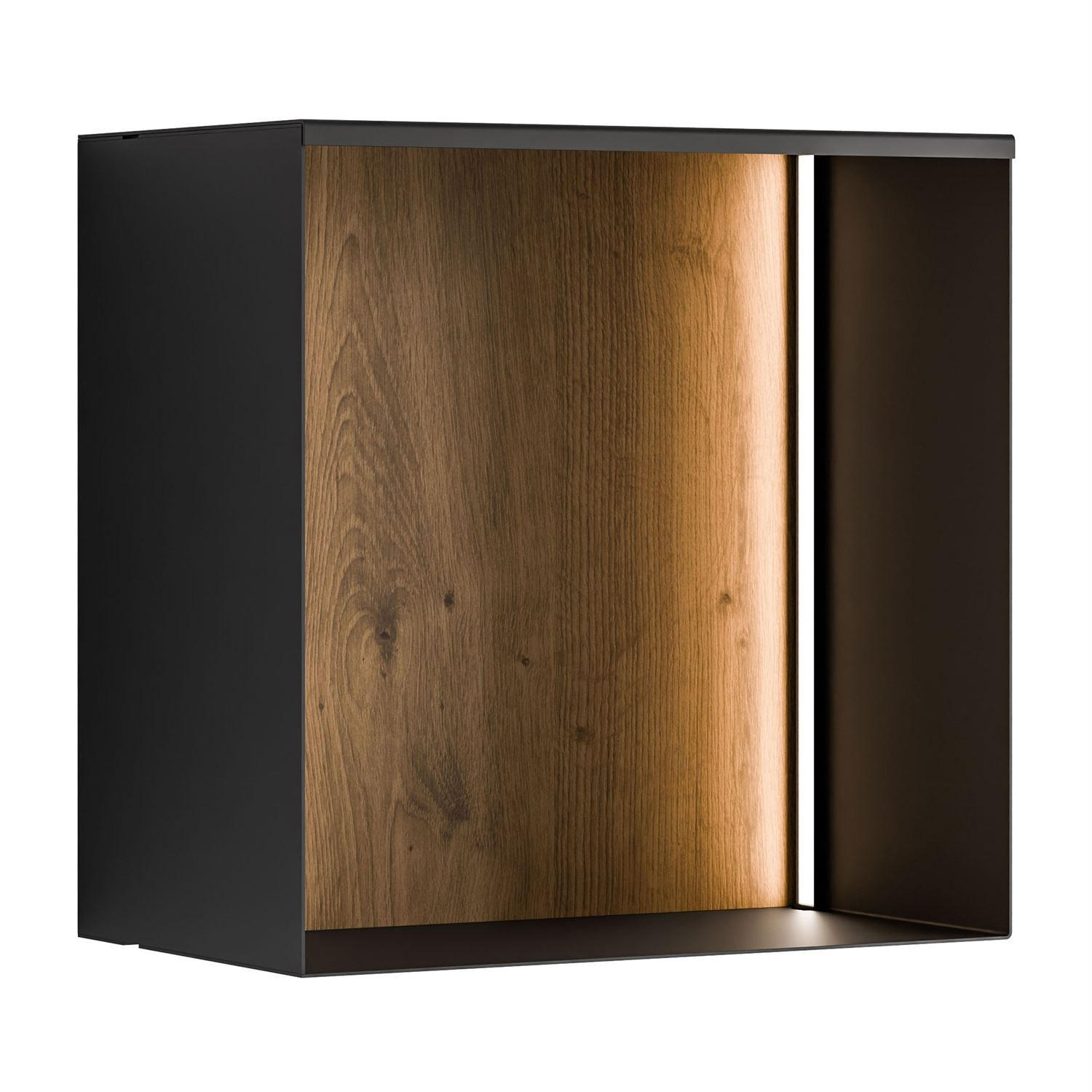 METALLREGAL QUADRO mit LED Beleuchtung - Schwarz/Eiche Artisan, Holzwerkstoff (33/33/20cm) - Lookway