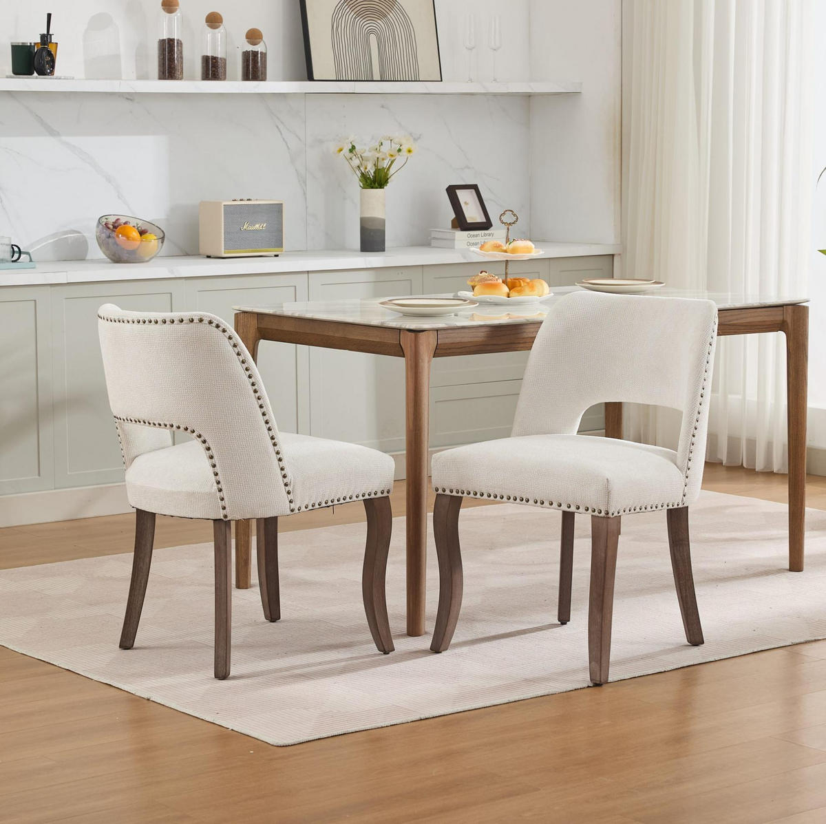 ESSZIMMERSTUHL mit Polsterung Chenille Beige 2er-Set - Beige, Holz (51/82.5/58cm) - Meubliv